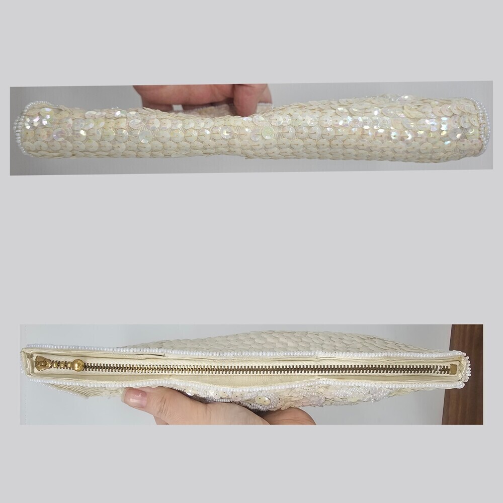 Beautiful Vtg La Regale White Ivory Beaded Sequin Clutch Evening Party Wedding - Picture 4 of 8